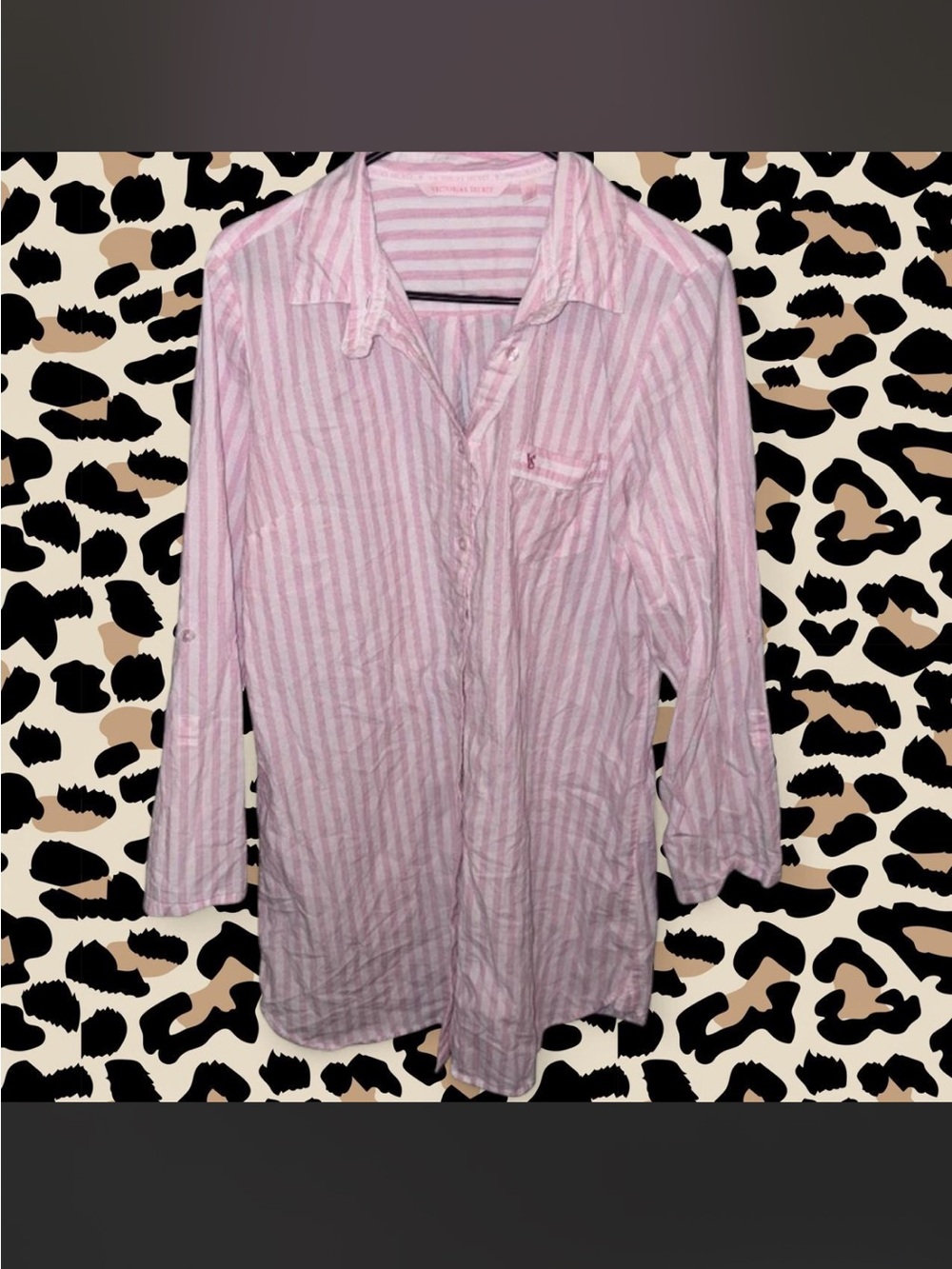 Y2K Victoria’s Secret Striped Angels Button-up Sleep Shirt Nightgown